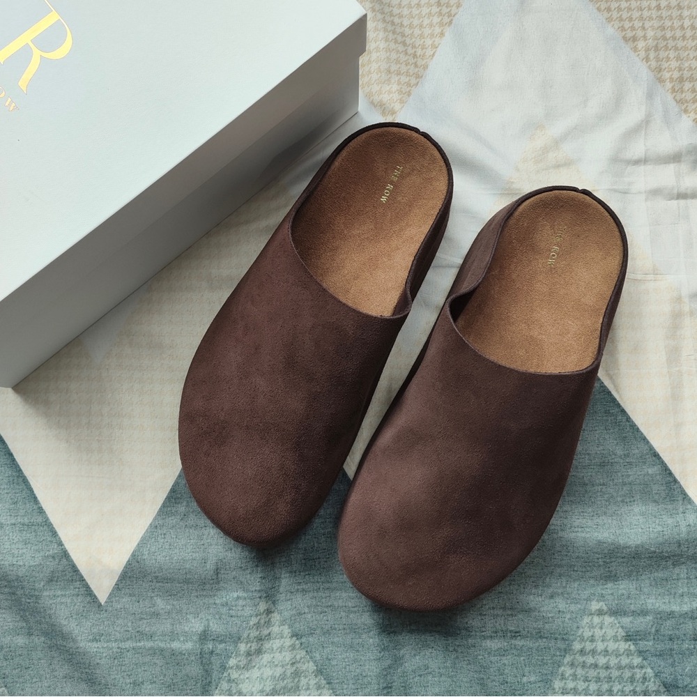 The Row Brown Suede Slip-On Clogs